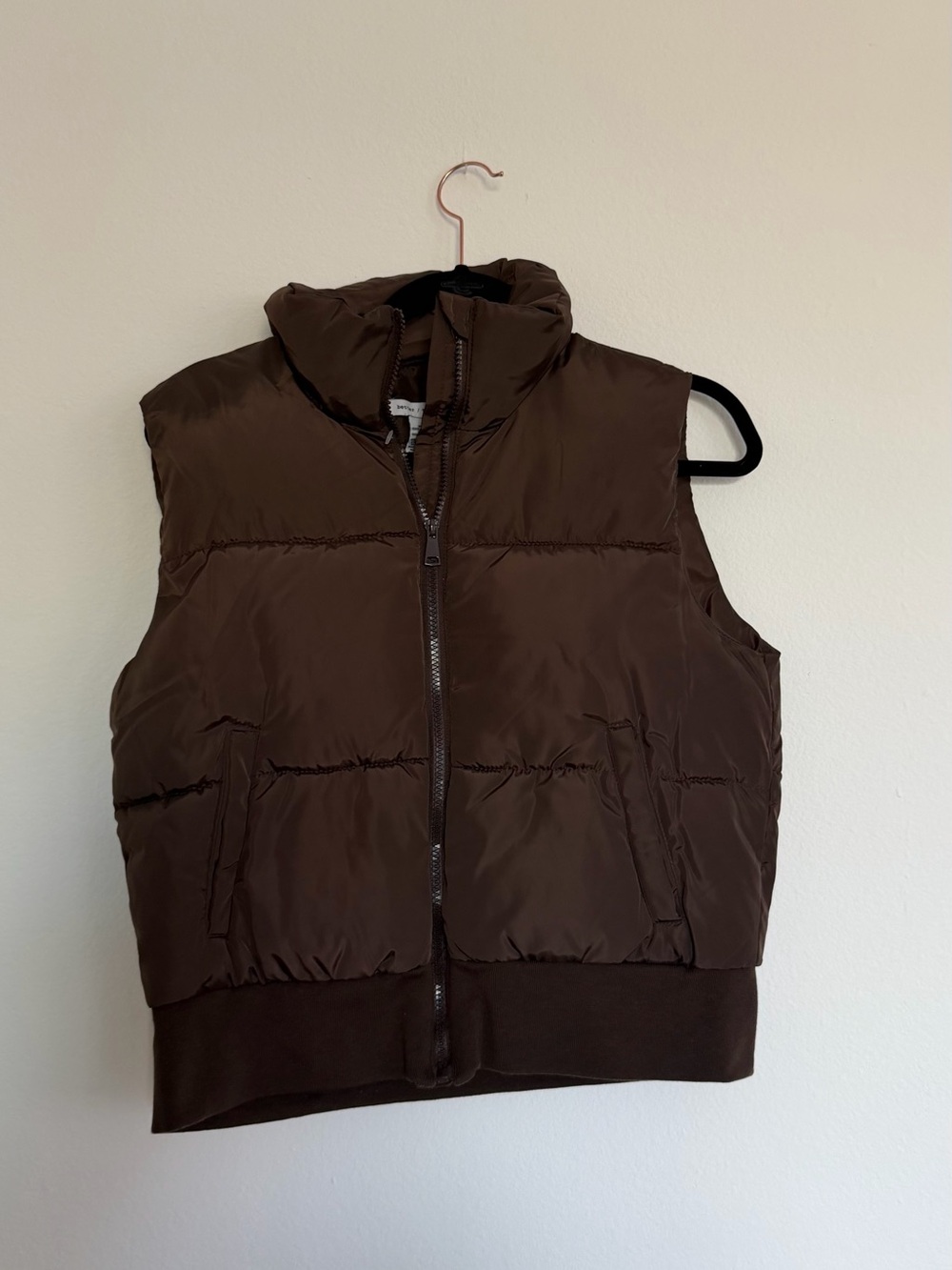 Women's Brown Quilted Puffer Vest with Stand Collar